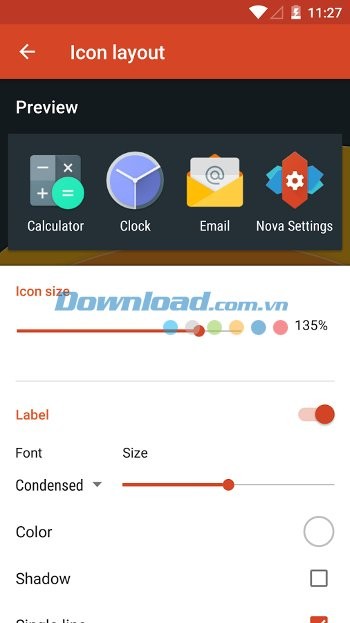 Tính năng thay đổi kích thước biểu tượng của Nova Launcher