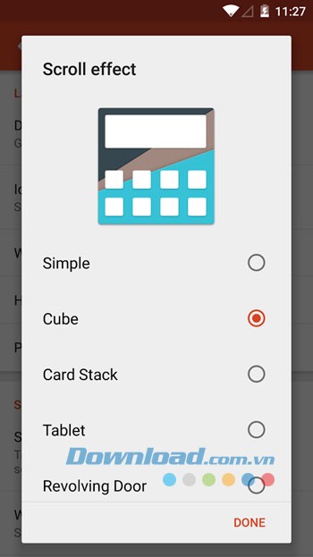 Giao diện cài đặt Nova Launcher Prime trên Android