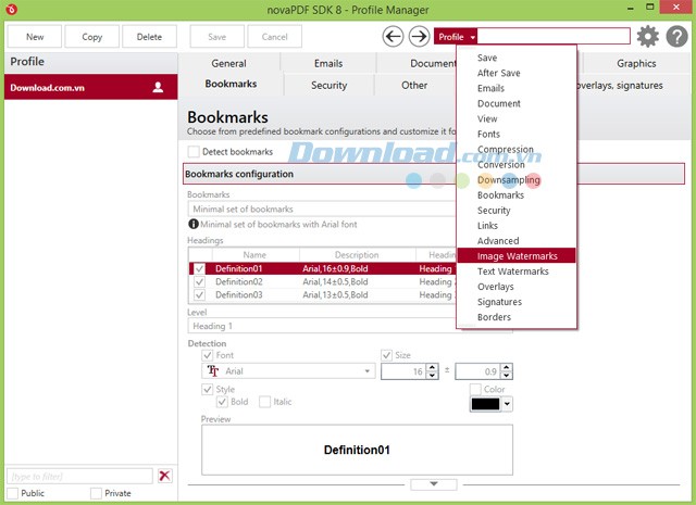Các tùy chọn khác của một profile