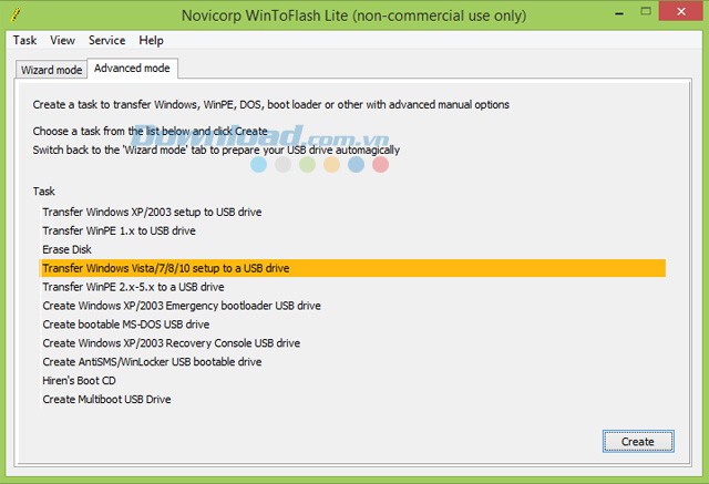 Chọn nhiệm vụ muốn thực hiện