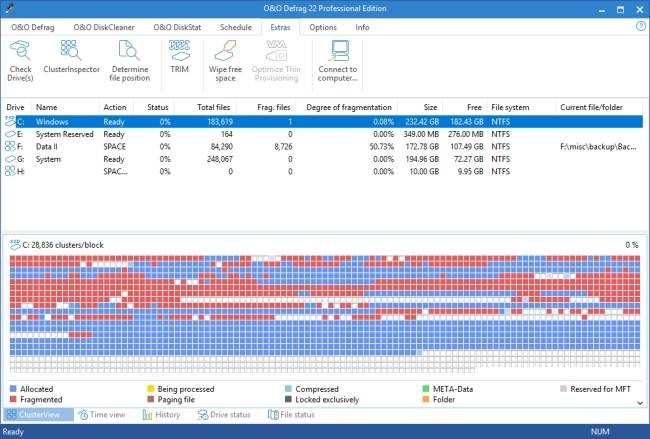 O&O Defrag báo cáo chi tiết tình trạng ổ cứng