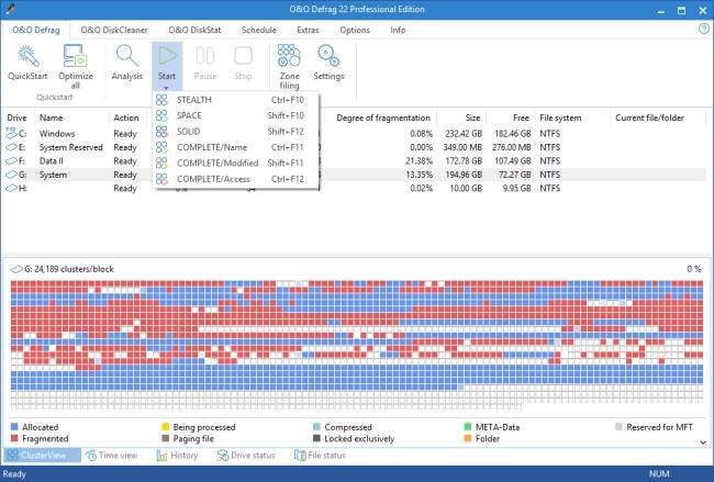 O&O Defrag có nhiều phương pháp chống phân mảnh hiệu quả