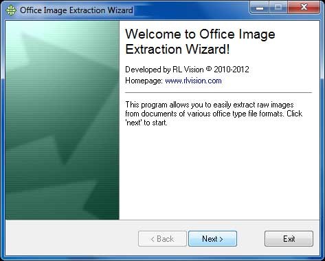Cửa sổ cài đặt Office Image Extraction Wizard