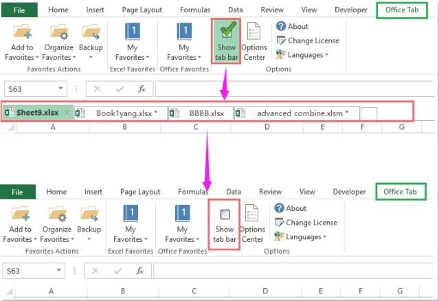 Hiện/Ẩn tab trên Office Tab