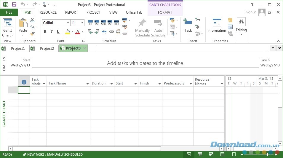 Giao diện Microsoft Project sau khi cài đặt Office Tab