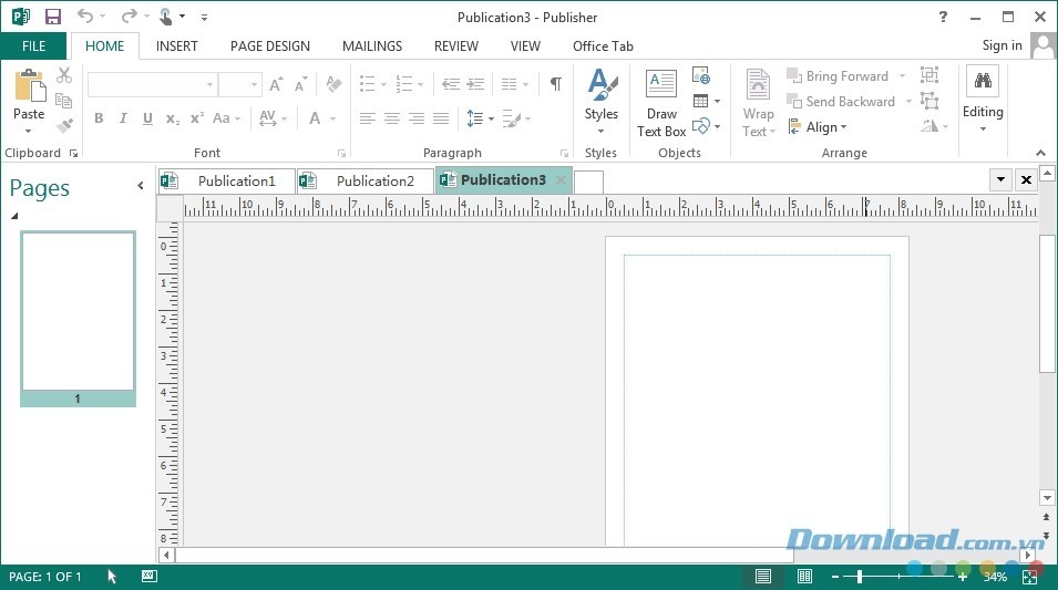 Giao diện Microsoft Publisher sau khi cài đặt Office Tab