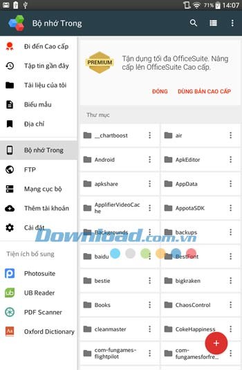 OfficeSuite 8 cho phép xem các thư mục trong bộ nhớ trong
