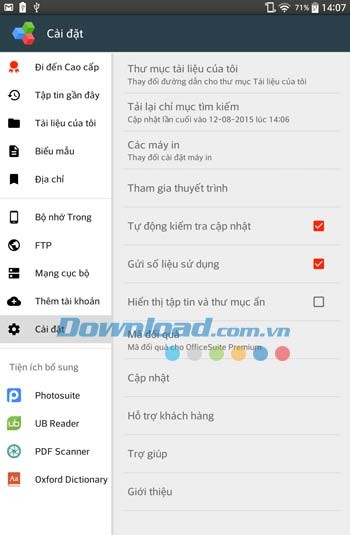 Các thiết lập cơ bản trên OfficeSuite 8