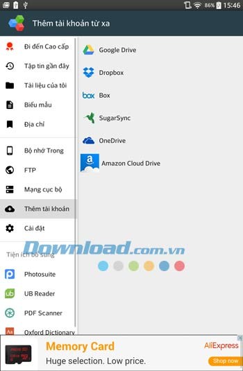 OfficeSuite 8 cho phép lưu trữ trên nhiều dịch vụ đám mây