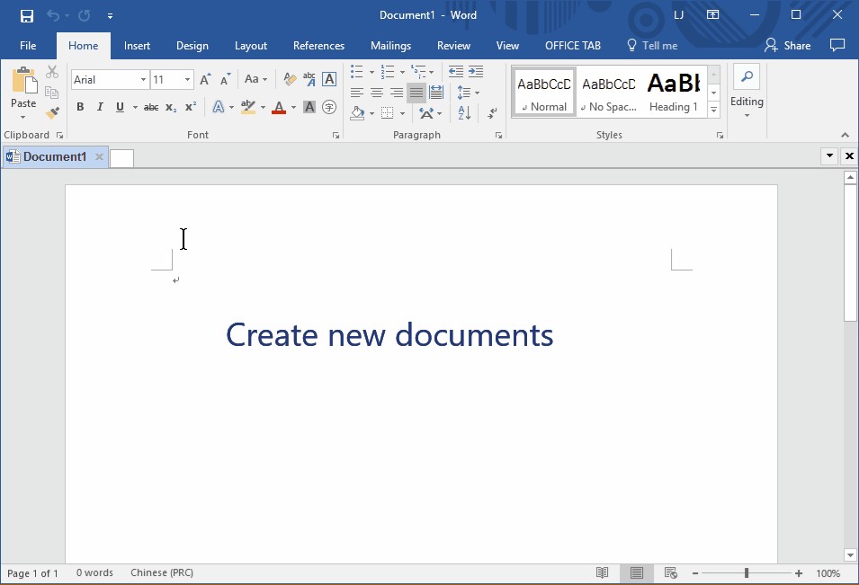Giao diện sử dụng Office Tab trên Microsoft Word