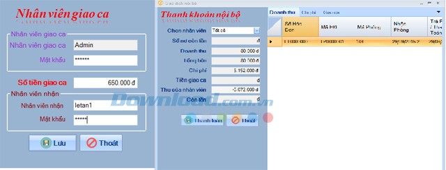 Chức năng giao ca và thanh khoản nội bộ