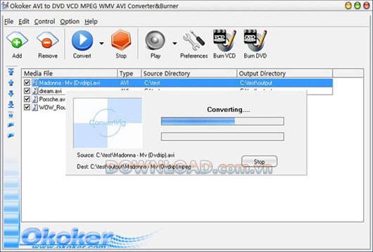 Okoker AVI to DVD VCD MPEG WMV Converter&Burner