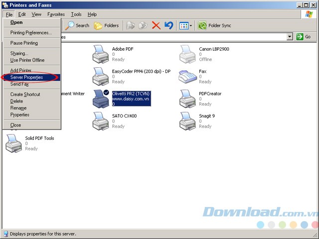 Chọn Server properties