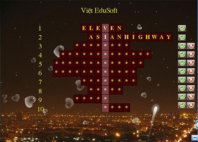 Giao diện ô chữ tạo ra từ phần mềm Olympia Crossword