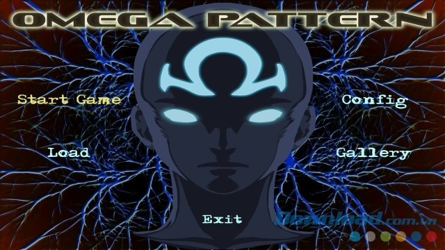 Main menu của game tiểu thuyết tương tác Omega Pattern cho máy tính, Mac và Linux