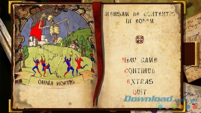 Main menu của game nhập vai mới Omina Mortis cho máy tính và Mac