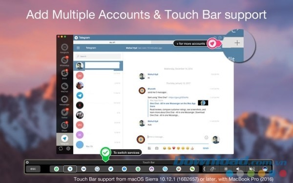 One Chat cho Mac hỗ trợ quản lý nhiều tài khoản và Touch Bar