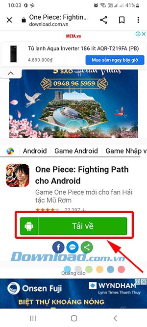 Chọn nút Tải về để chuyển hướng đến trang tải One Piece Fighting Path APK