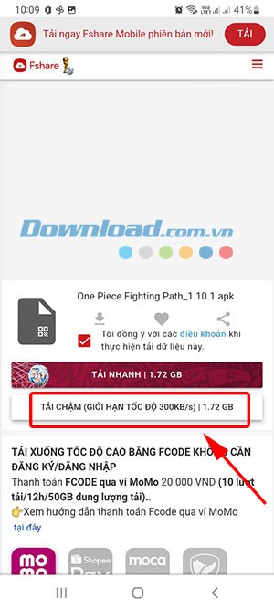 Bạn sẽ được chuyển đến trang web FShare để tải file
