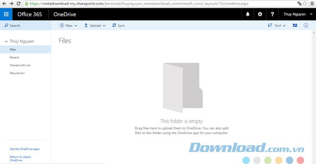 Giao diện ứng dụng OneDrive for Business