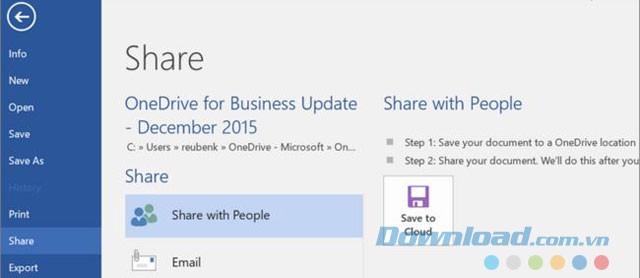 Không thể chia sẻ file từ ứng dụng Office