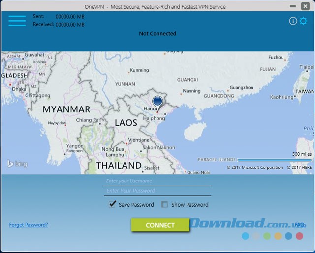 Giao diện chính của phần mềm mạng riêng ảo OneVPN cho máy tính