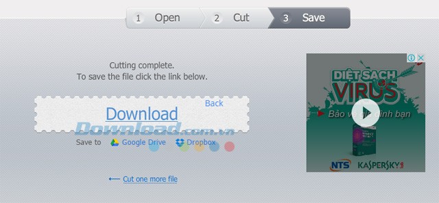 Các tùy chọn lưu file nhạc đã cắt