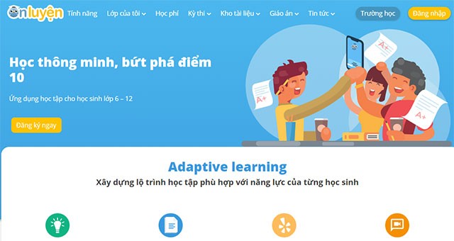 Giao diện chính của website học trực tuyến