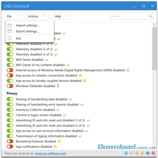 Chức năng nhập và xuất danh sách các cấu hình tùy chỉnh giúp tiết kiệm thời gian đáng kể cho người dùng