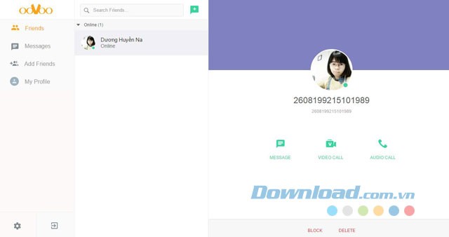 Giao diện ứng dụng chat ooVoo trên web