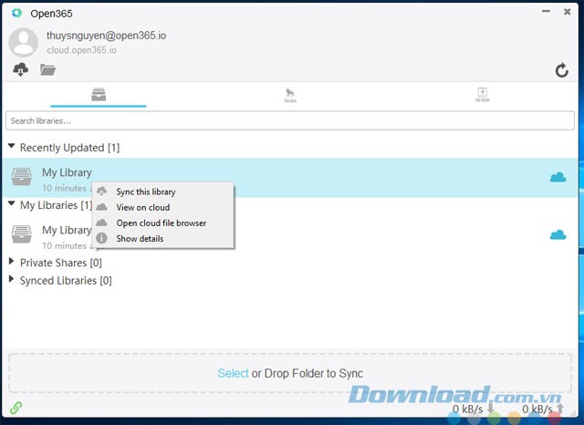 Giao diện ứng dụng Open365