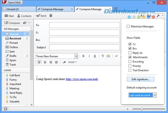 Duyệt mail dạng tab trên Opera Mail