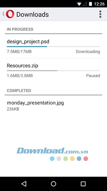 Hộp thoại chờ tải xuống của Opera Mini cho Android
