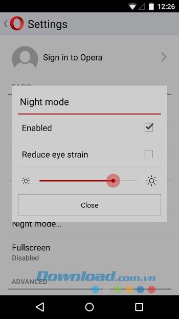 Chế độ lướt web ban đêm của Opera Mini cho Android