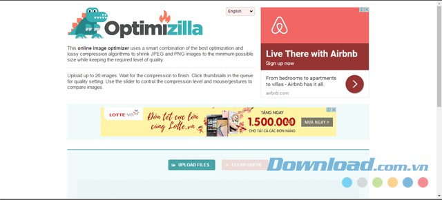 Giao diện chính của ứng dụng giảm dung lượng ảnh miễn phí Optimizilla