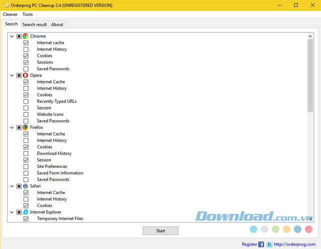 Giao diện Orderprog PC CleanUp