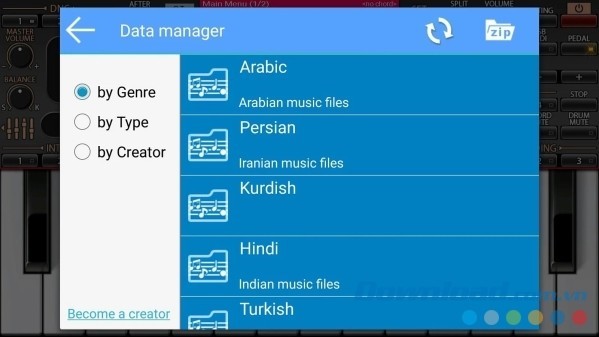 Giao diện quản lý dữ liệu trên ORG 2018 cho Android