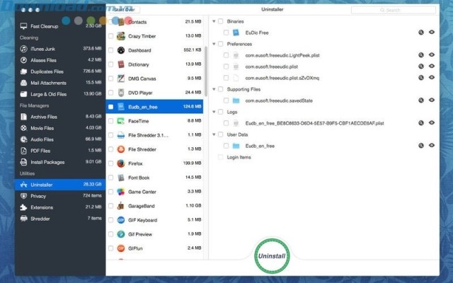 Trình gỡ cài đặt được tích hợp trong phần mềm