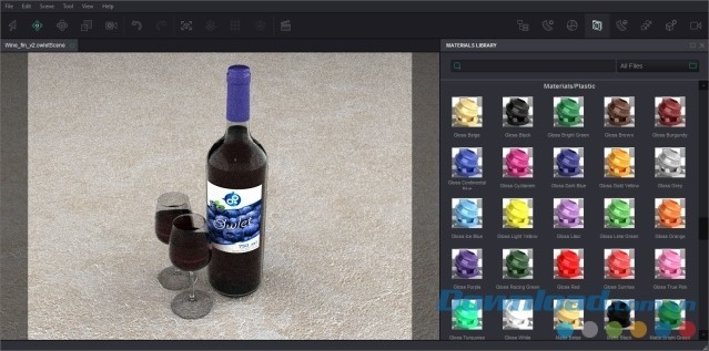 Sử dụng nhiều vật liệu khác nhau trong thư viện của ứng dụng thiết kế đồ họa Owlet cho máy tính