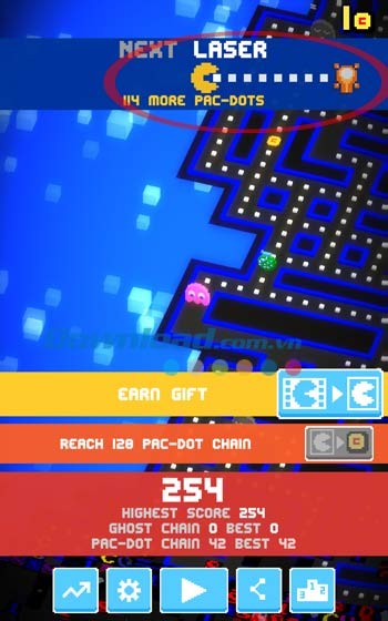 Combo tia laser trong PAC-MAN 256