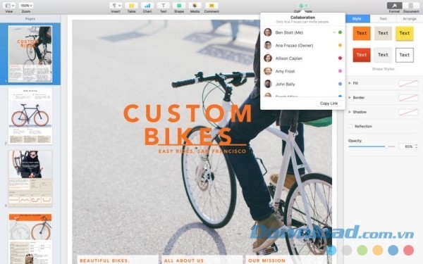 Pages cho Mac cung cấp nhiều chức năng sáng tạo văn bản độc đáo
