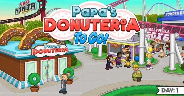 Điều hành một cửa hàng bán rán mới trong game Papa's Donuteria To Go! cho Android