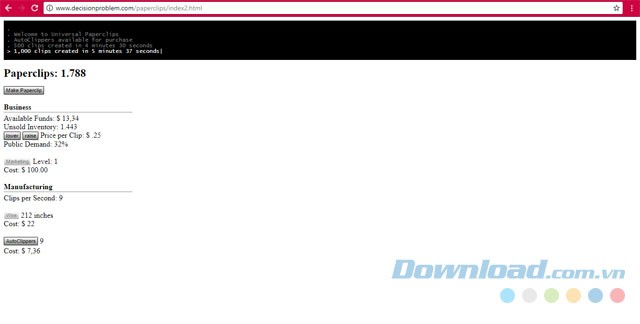 Giao diện game Paperclips