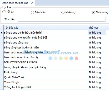 Danh sách báo cáo lương