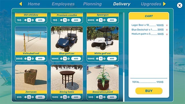 Đặt hàng các món đồ để lấp đầy không gian trống trên hòn đảo nghỉ dưỡng