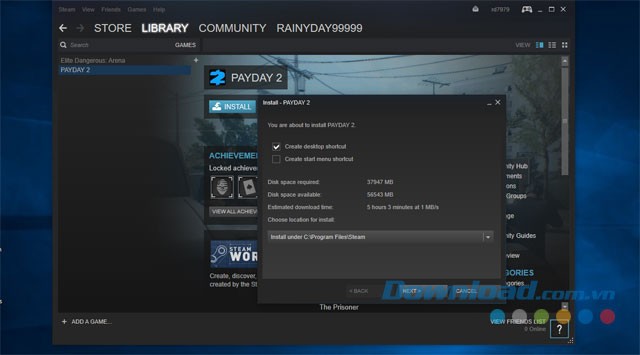 Giao diện tải game PAYDAY 2 miễn phí qua Steam cho máy tính