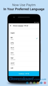 Lựa chọn ngôn ngữ trên Paytm cho Android