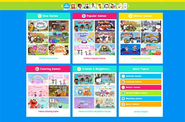 Trang web PBS KIDS có nhiều trò chơi theo chủ đề để lựa chọn