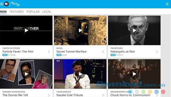 Giao diện ứng dụng PBS Video cho Windows 10