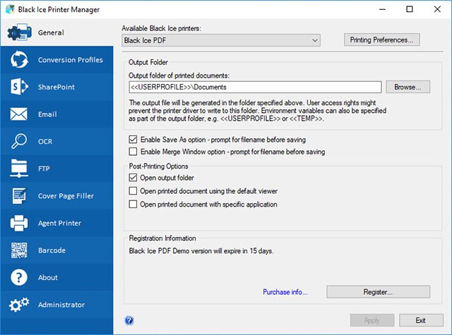 Giao diện chính của phần mềm PDF Printer Driver